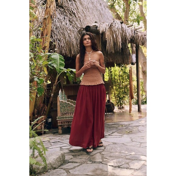 Free People Free Est Lora Tube Blouse Top Strapless Ruffle Smocked XS New 280325 - Picture 6 of 12